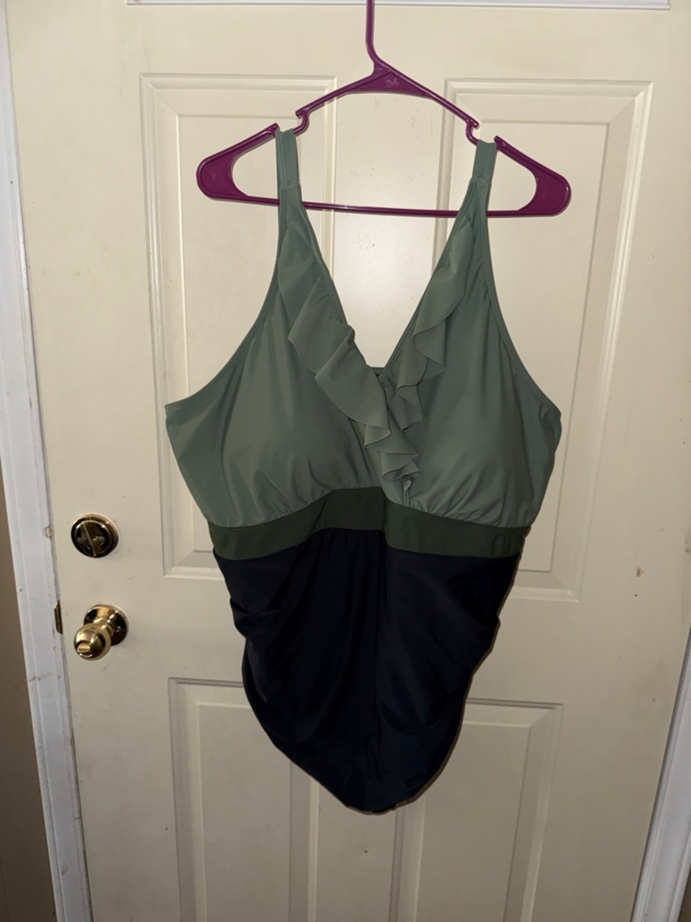BloomChic Olive Green and Black Ruffle One-Piece Swimsuit